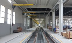 Safety-linked crane system Train maintenance Overhead travelling crane with anti-collision system and crane track monitoring