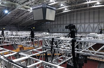 Electric chain hoists LP entertainment GIS Electric chain hoists carry truss in stadium