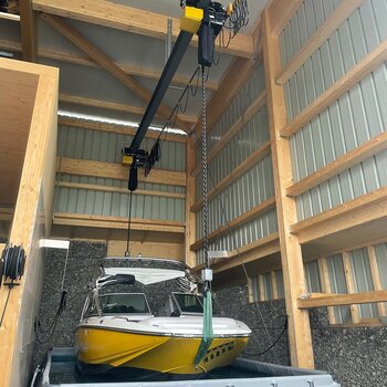 Crane in boathouse Boats are lifted and lowered by means of a crane system