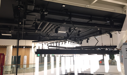Electric chain hoists shopping centre Volkiland Chain hoists hold steel construction with lamp system